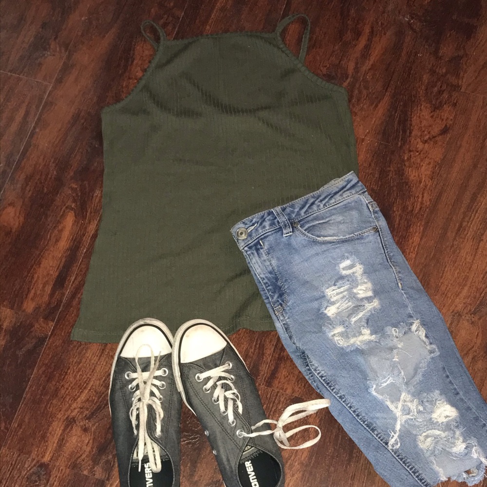 Green high neck tank top